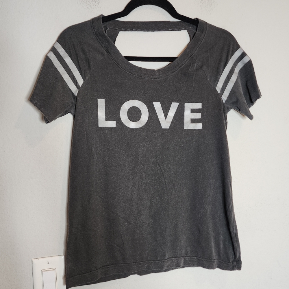 Chaser Grey Burnout Love Vintage Baseball Tee Cutout Size Small New